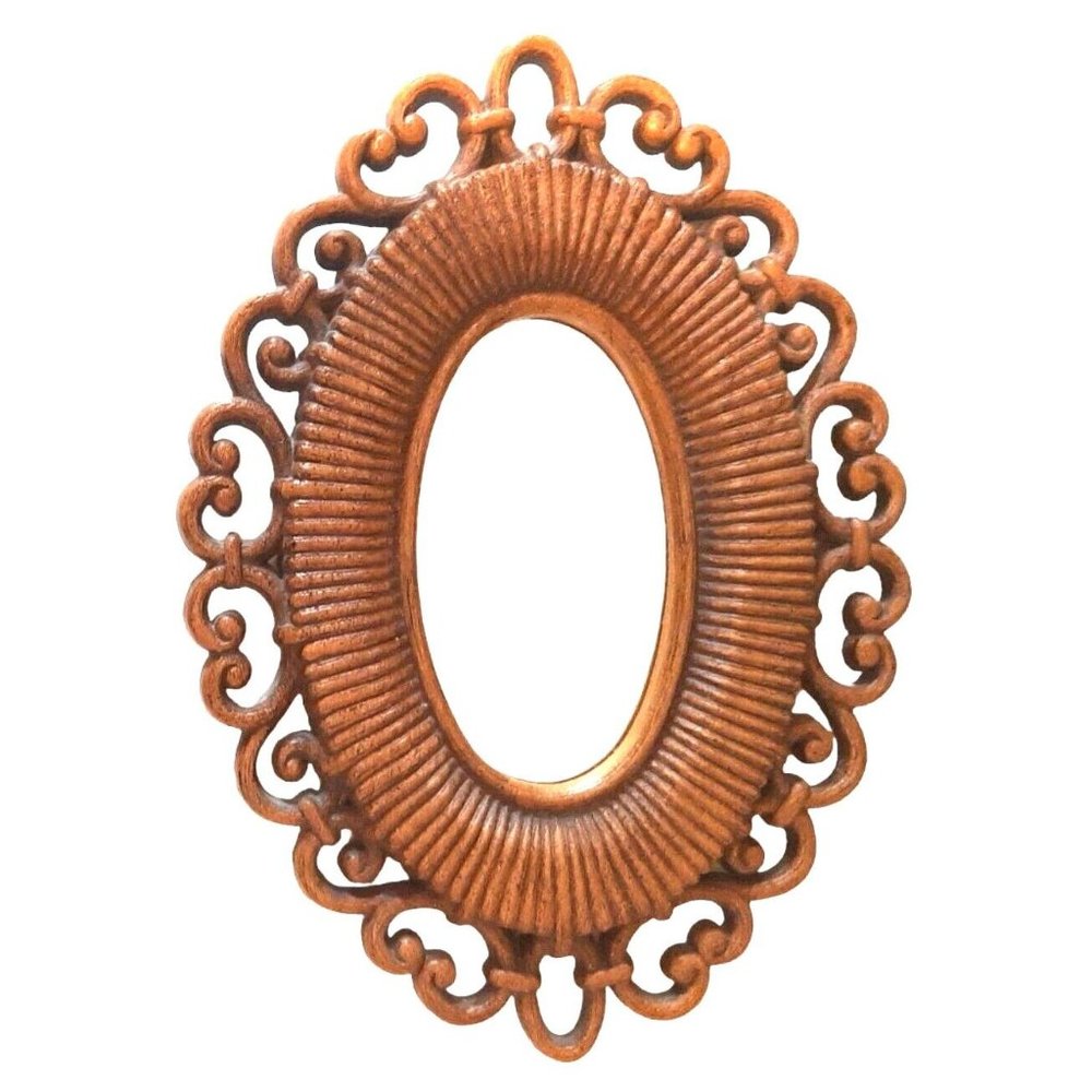 1978 Vintage Homco Accent Mirror Midcentury Oval Brown Wicker look 9.5 inch USA